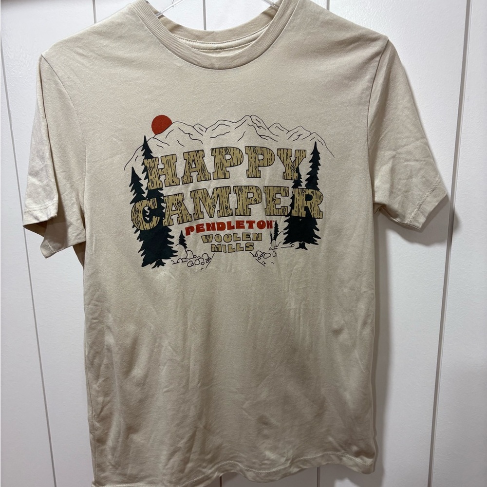 PENDLETON WOOLEN MILLS Happy Camper PRINT OUTDOOR Tree ART TSHIRT Size Small EUC